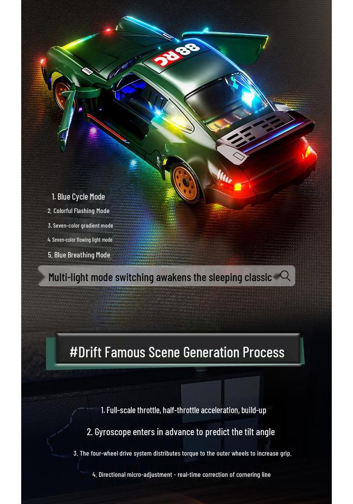 1:43 Alloy Drift RC Car - Gyroscope, Double Doors, 2.4G Remote Control, Full Throttle & Steering, Lights