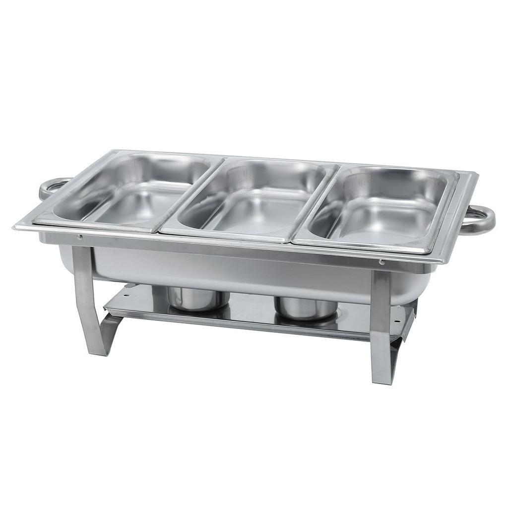 9L 3 Plates Dish Set Container Food Warmer Chafing Dish Full Buffet Catering Foldable Stainless Steel Square Buffet Stove