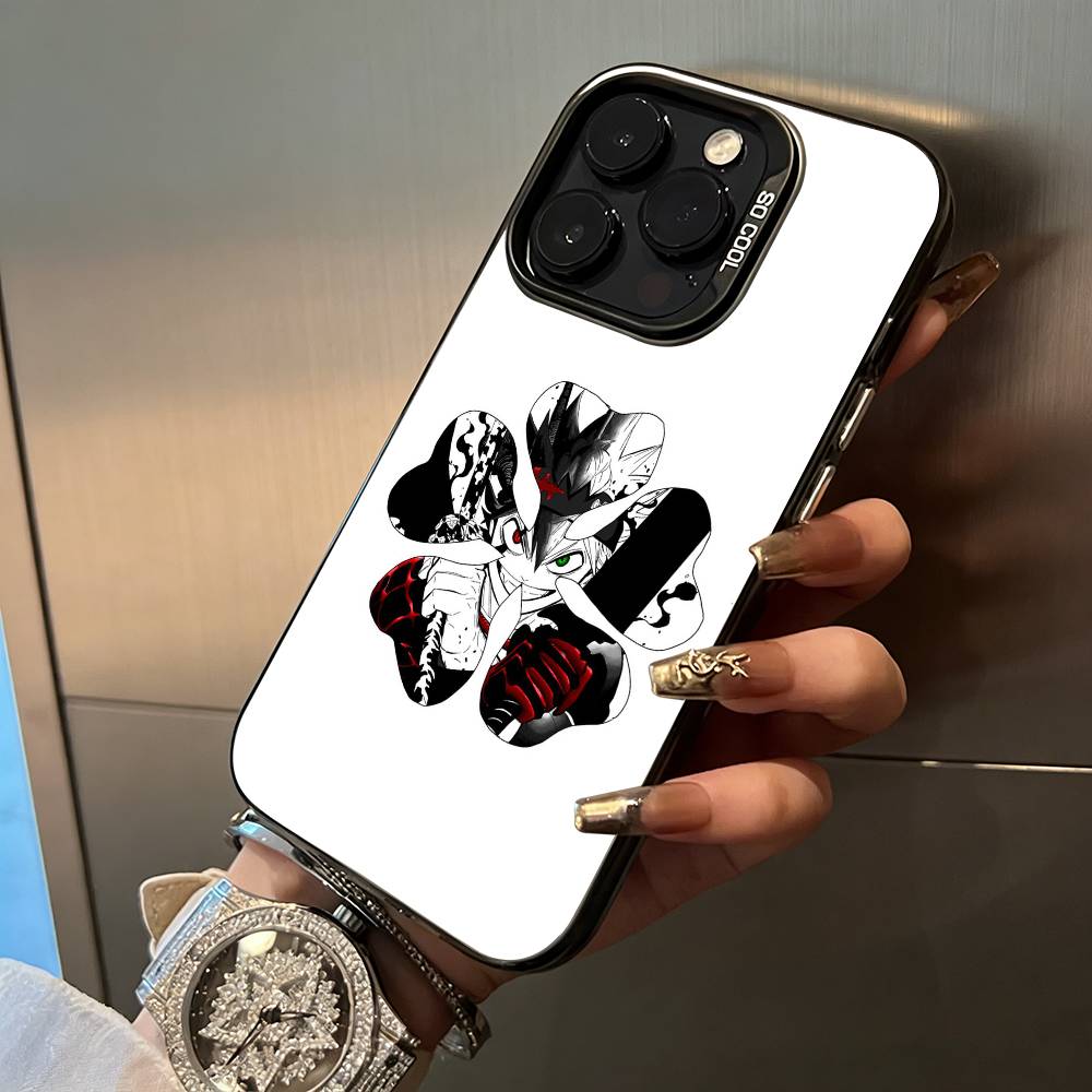 Black Clover For iPhone 17 16 15 14 13 12 11 Pro Max XS 17 Air Silicone Colored Silver Bumper Cover