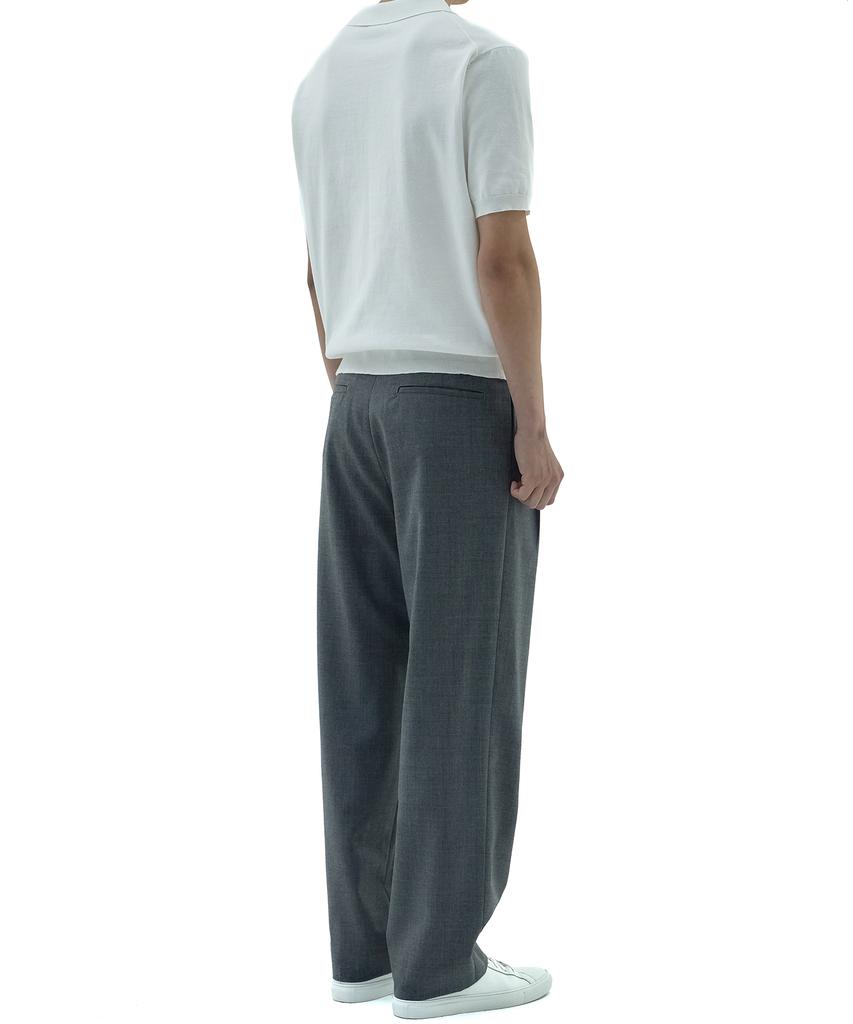 Neibieol Tropical Wool Double-Pleat Wide Pants - Charcoal
