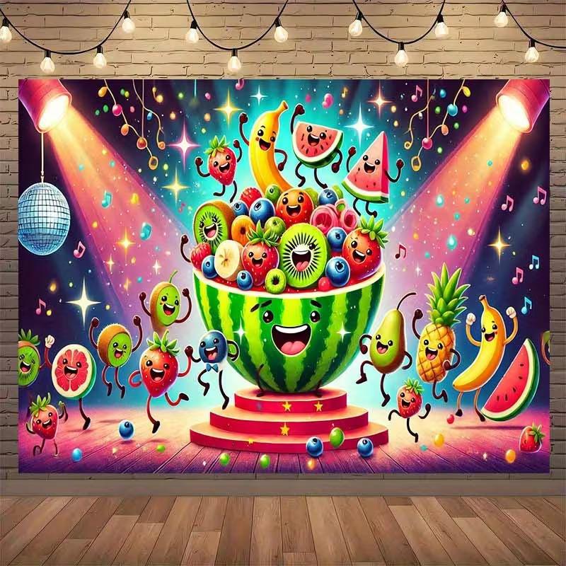 2D Disco Dancing Fruits Photography Backdrop Watermelon Party Background