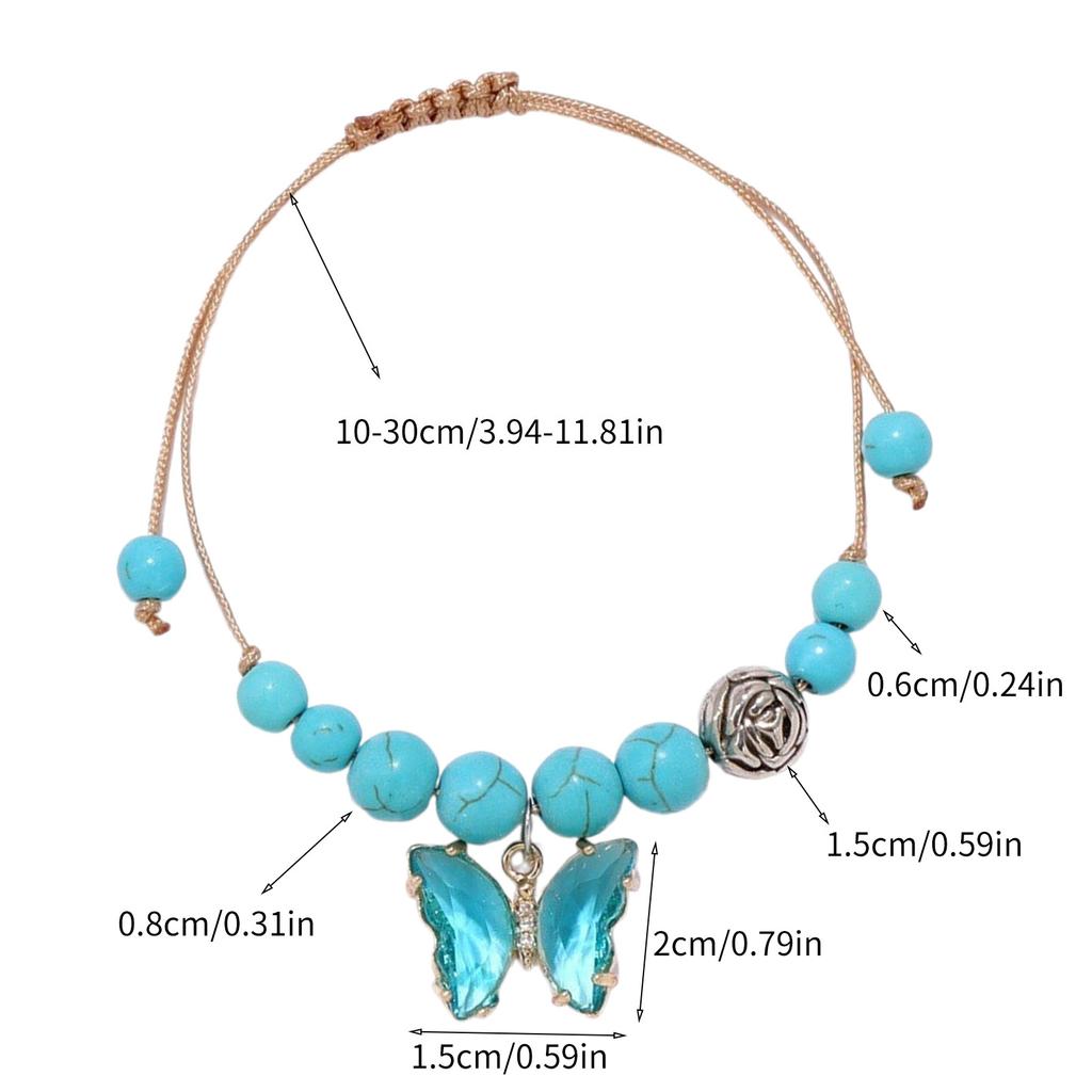Handmade Butterfly Pendant Bracelet Braided Rope Handchain Adjustable Cord Wristband Natural Stone Bangles Party Jewelry