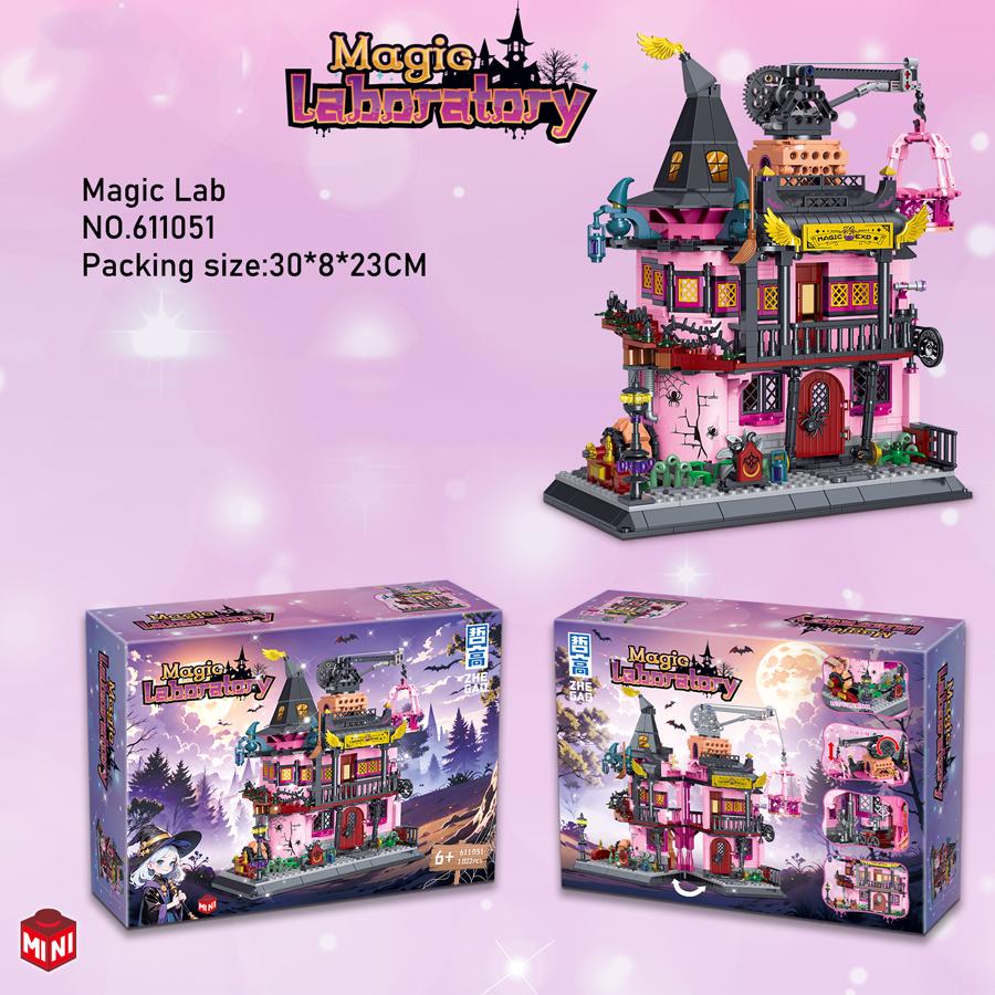 Halloween Gift Magic Laboratory Mini Bricks Magic House Building Blocks Architecture Puzzles Models Children Toys