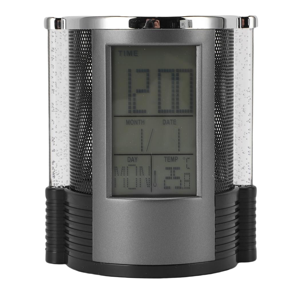 Electronic Clock Pen Holder Multifunctional Colorful Lighting Design Desk Clock Calendar Mesh Stationery Organizer