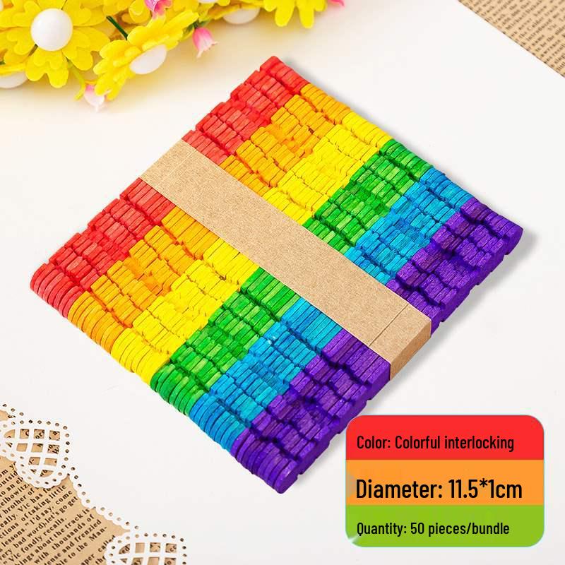 Colored Wooden Popsicle Sticks for DIY Crafts - Ideal for Kindergarten Projects and Handmade Creations.