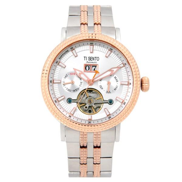 [Ticento]Men's Open Heart Multi-function Automatic Metal Watch TS50701RG + Shopping Bag, Korean Luxury Watches