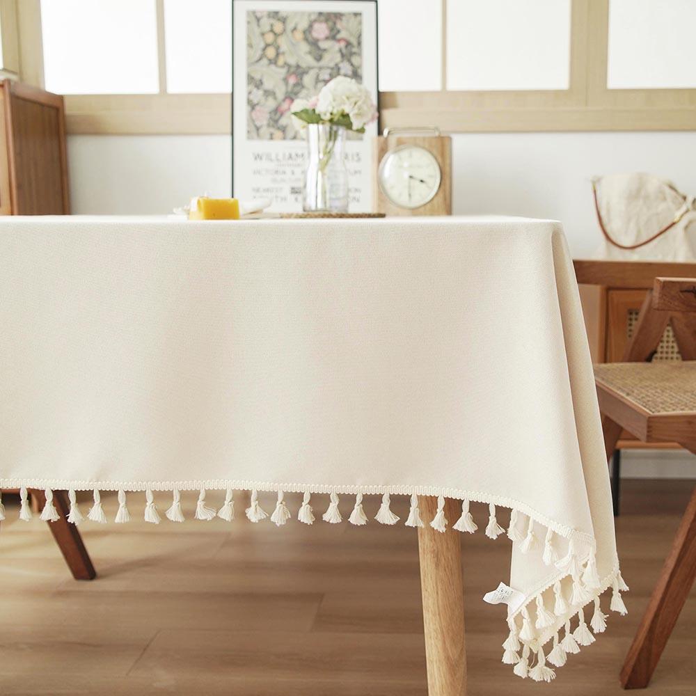 Textured Cotton Tassel Tablecloth Rectangular Farmhouse For Kitchen Dining Room Home Decor