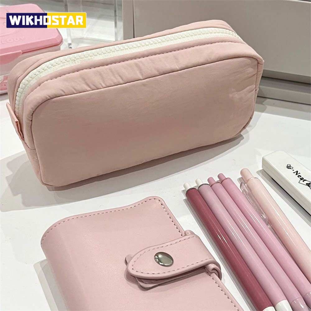 High Quality Solid Color Pen Bag Zipper Design Large Capacity Pencil Case Portable Stationery Bag School Office