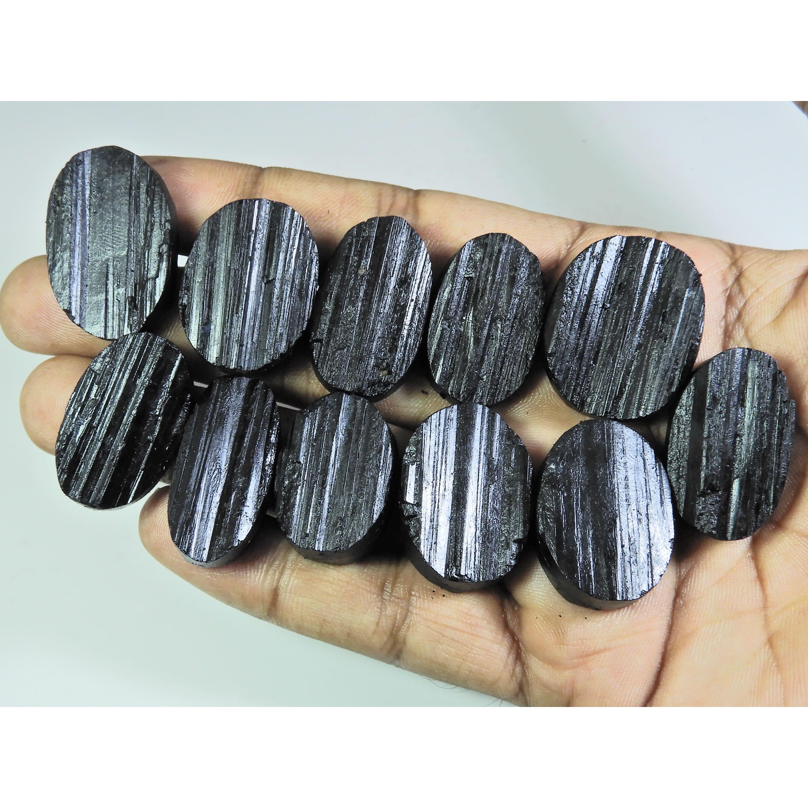 

512Cts.Natural Black Tourmaline Oval Shape Cabochon Loose Gemstone 11Pcs Lot C-349