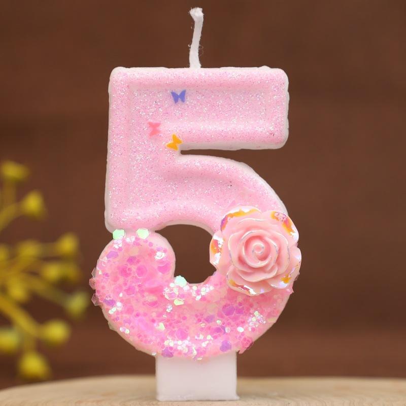 New Pink Rose Flower Creative Digital Birthday Candle Cake Decoration Party First Year Candle Shein
