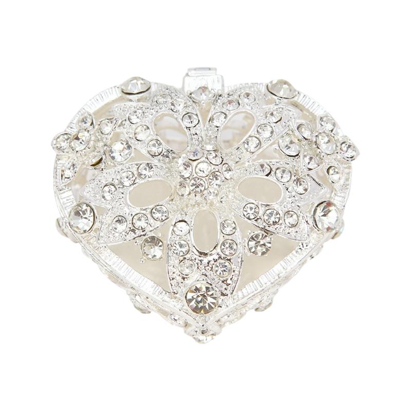 Romance Heart Shaped Metal Jewelry Storage Box Decorated With Diamonds And Pearls