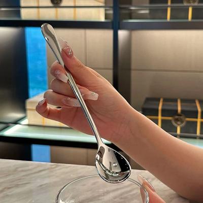 Nerezové kulaté lžíce Síťka Červená Zlatá Večeře Dlouhá rukojeť Míchací Dezertní lžíce Na Kuchyňské Doplňky Gadgets