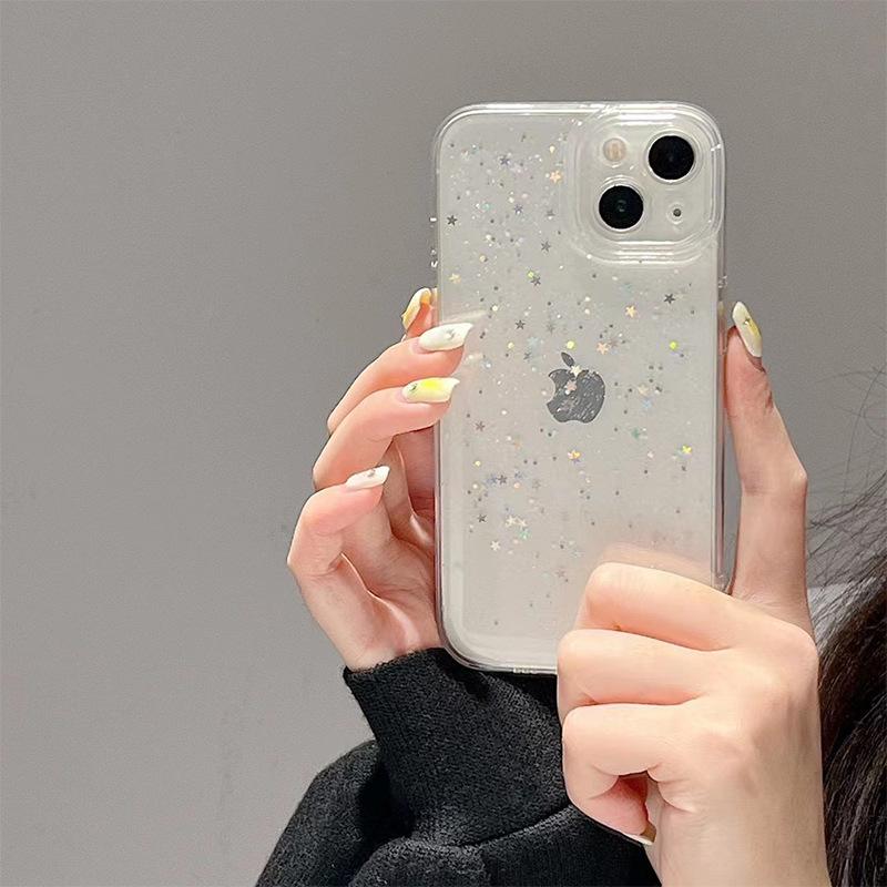 Xiaoqing Fresh Air Mobile Phone Case Is Suitable For Iphone16Promax Apple 17 Glitter 15 Sequins Star Fine Hole