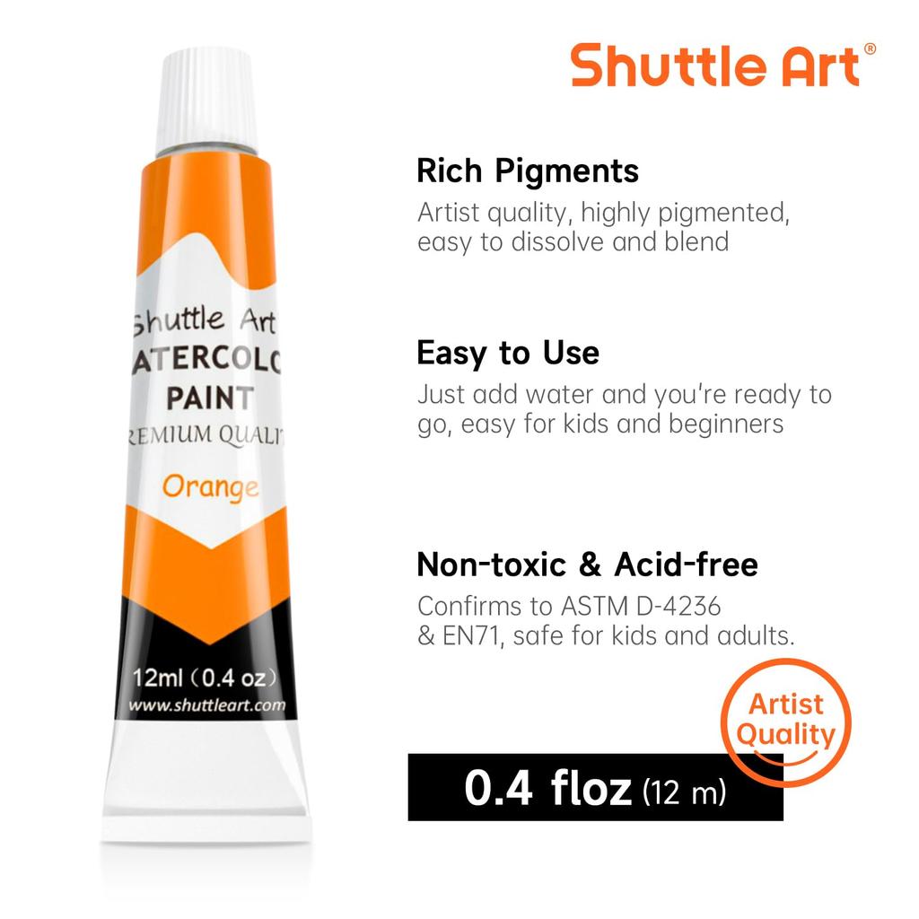 Ensemble d'aquarelles Shuttle Art avec 36 couleurs transparentes de 10 ml et 12 ml, parfait pour le coloriage pour adultes, l'aquarelle et l'art, parfait pour et une excellente peinture,