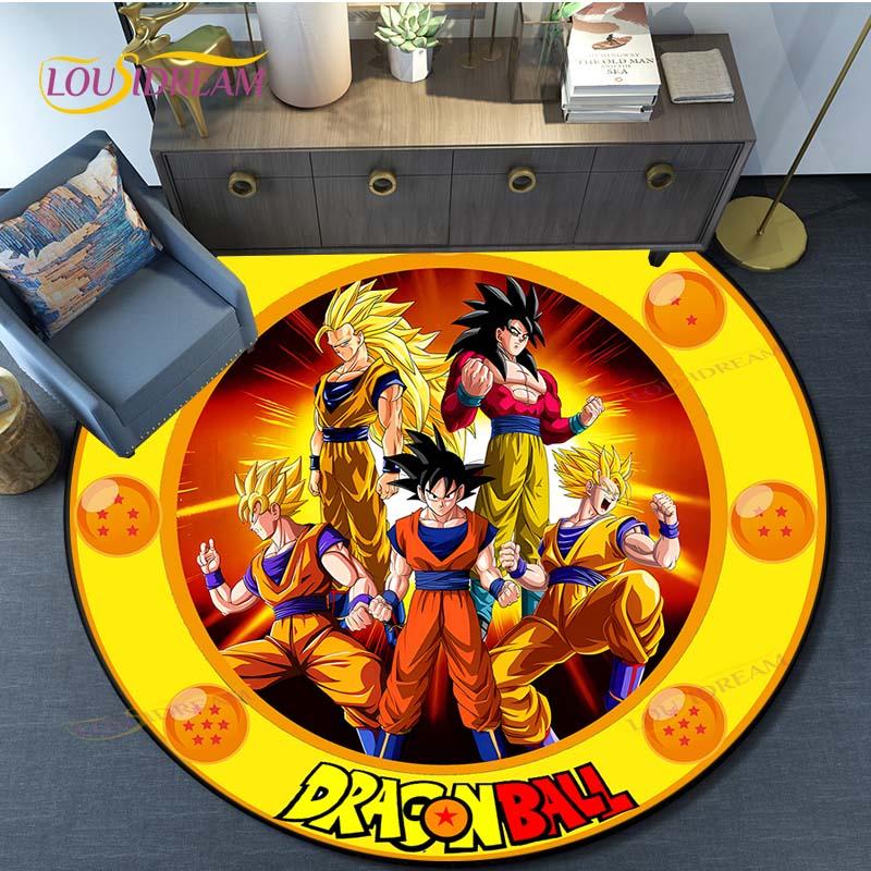 Dragon Ball Goku Pattern Round Carpet for Living Room Rugs Bedroom Mat Kitchen Carpet Doormat Non-Slip Children Flannel Carpet