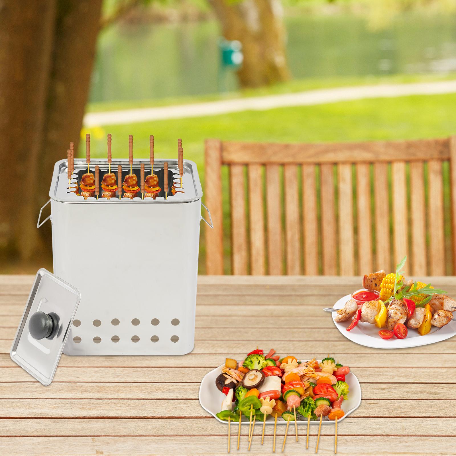 

Portable Square BBQ Skewer Grill - 26 Skewers Capacity Stainless Steel Hanging Grill for Outdoor Cooking(9.4x7.09x11.8in,Silver) серебряный