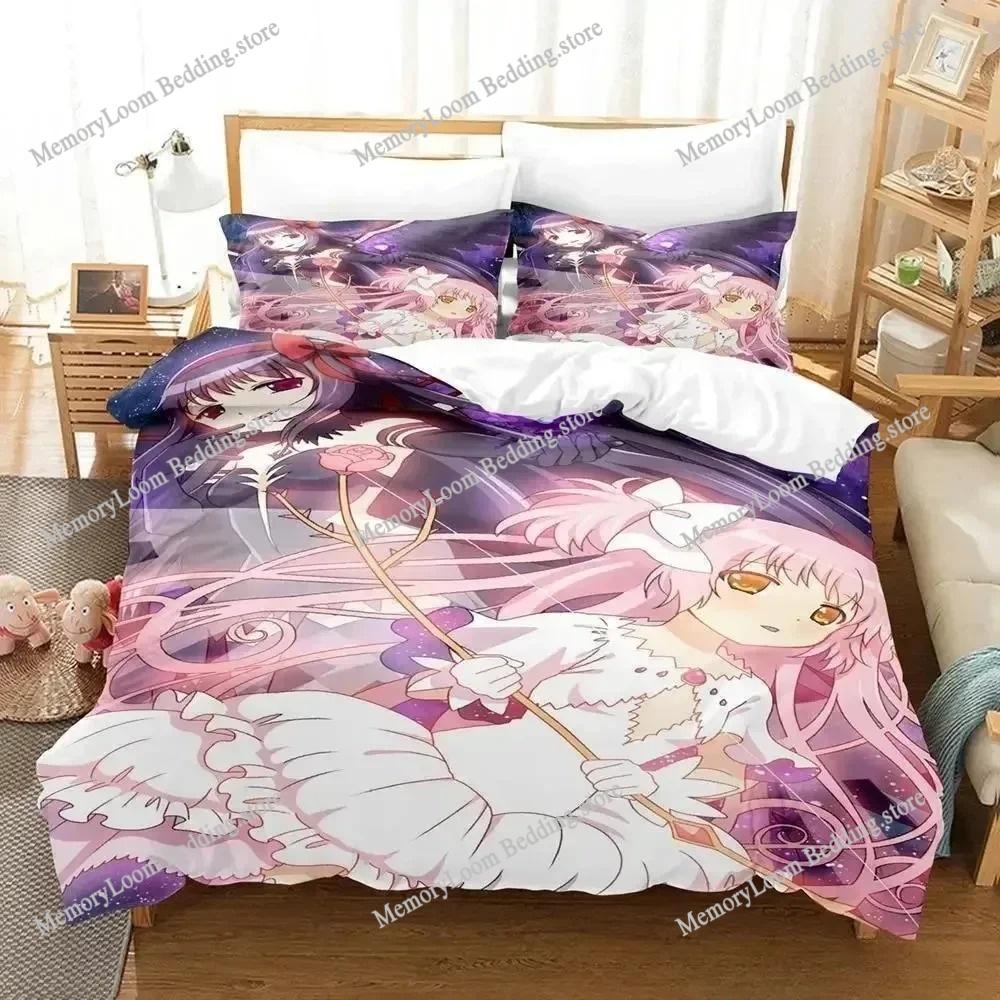 Puella Magi Madoka Magica Cute Bedding Set Cartoon Anime Adult Kid Bedroom Soft Duvet Cover 3D Print Vibrant Kawaii Anime Set