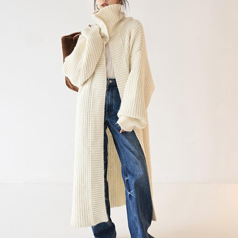 Herbst Frühling Cardigan Mäntel Damen Unifarben Langarm Locker Vintage Gestrickt Sanft Knöchellang Temperament Damen Streetwear