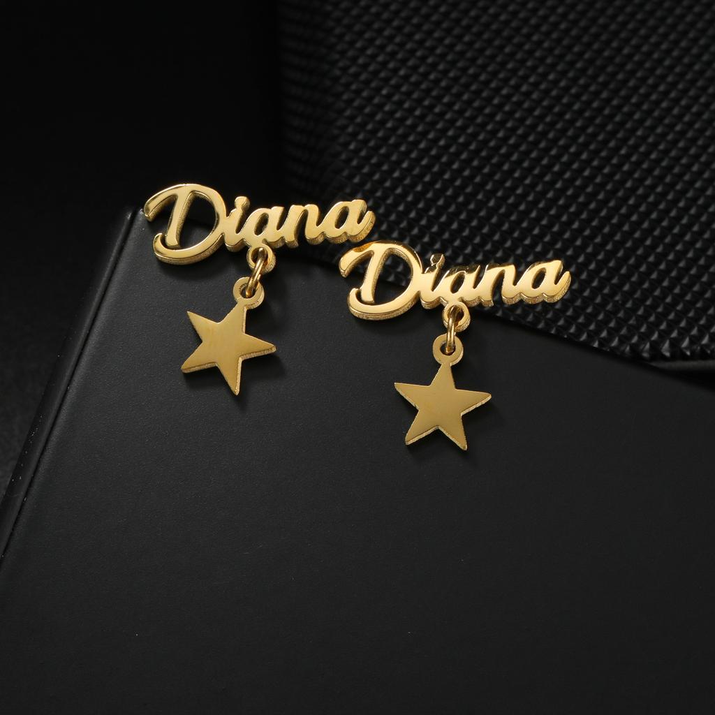 Atoztide Custom Name Stud Earring for Women Frosted Heart Star Stainless Steel Jewelry Trend 2025 Personalized Mother's Day Gift