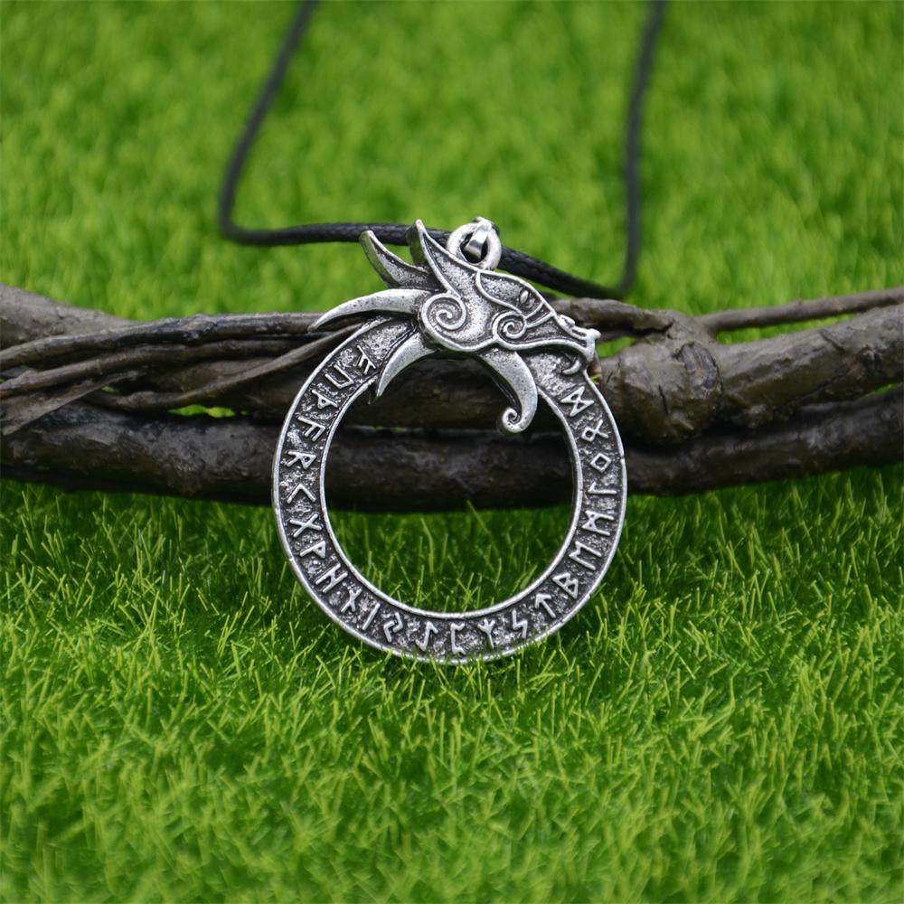 Goth Ouroboros Norse Vintage Dragon Necklace Pendant Gothic Accessories Amulet Viking Runes Jewelry Neclaces Women Men
