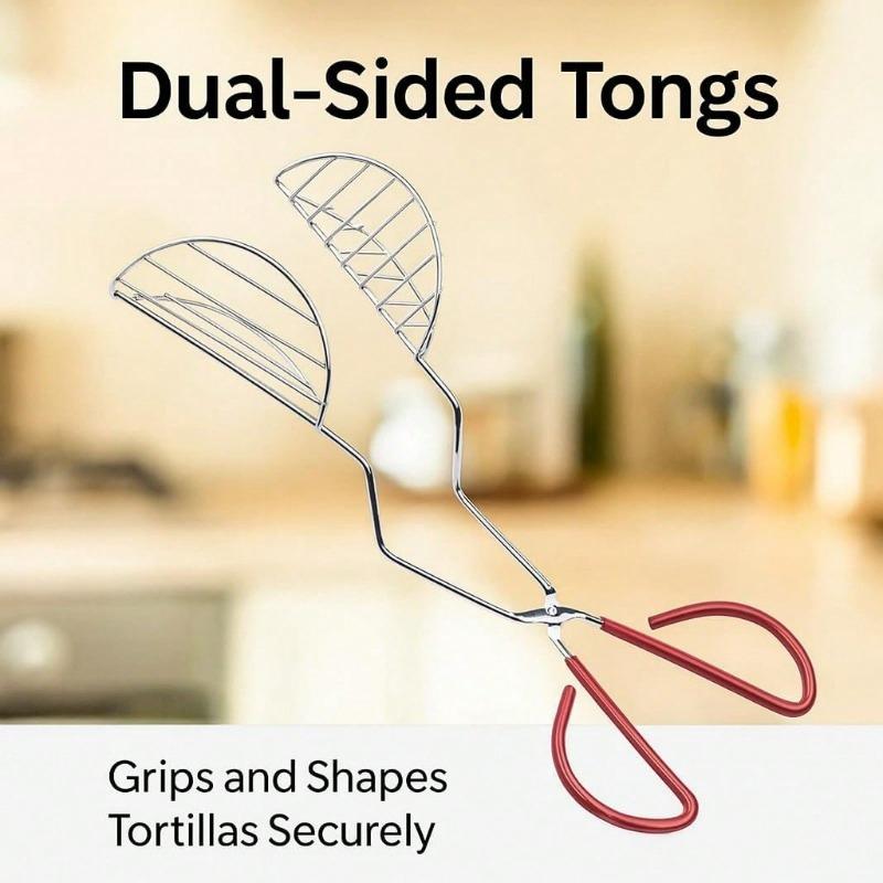 

Stainless Steel Taco Press and Fryer Tongs - Heavy Duty 304 U-Shaped Food Tongs with Non-Stick Mesh Design and Handle