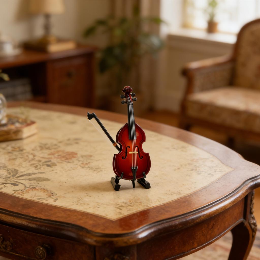 2 Pack Wooden Mini Musical Instrument Violin Realistic Mini Cello Instrument Model for Desk Shelf Decor Ornaments Gift Idea