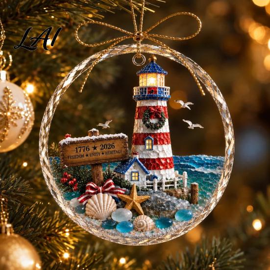 Christmas Wall Hanging Decor Ocean Themed Ornaments Lighthouse/Wreath/Santa Claus/Xmas Tree/Snowman/Deer Holiday Party Ornaments Decor Acrylic Tree