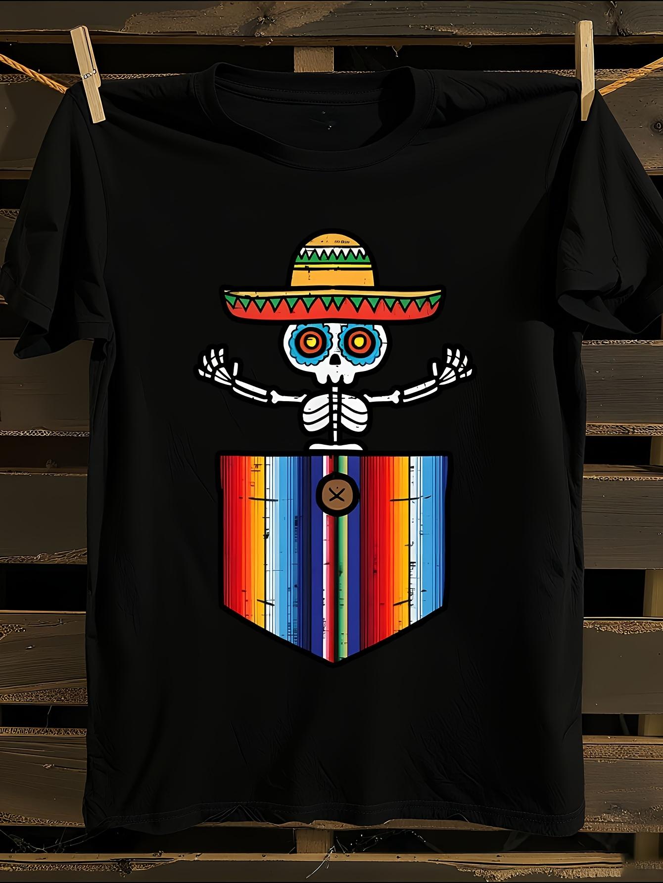 Mexican Mariachi Skeleton Sombrero Maracas Tshirt L