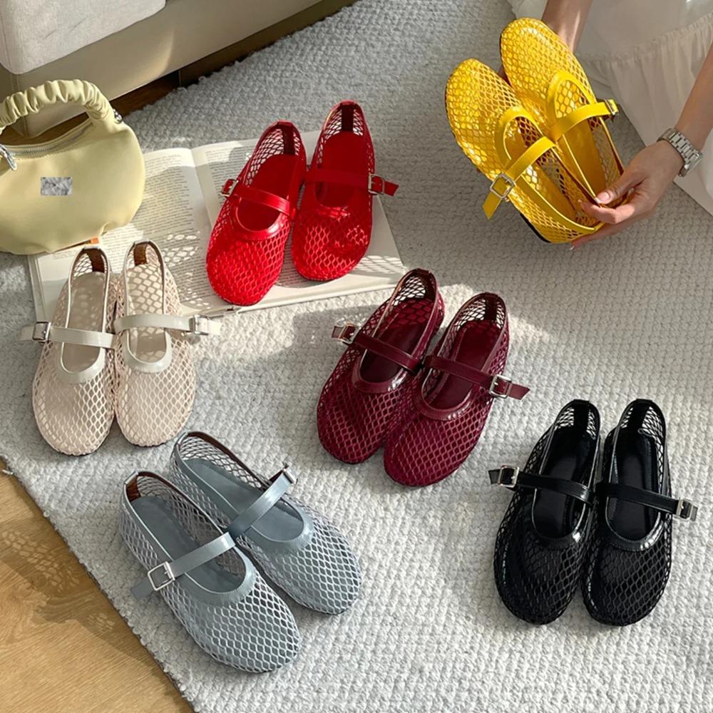 Eilyken Summer Women Cosy Mesh Flat Heels Shoes Round Toe Buckle Strap Casual Ladies Sandals