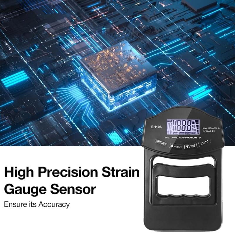 Digitales Handkraftmessgerät Elektronisches Griffstärkemessgerät 396lb/180kg Handdynamometer LED-Hintergrundbeleuchtung Handkraftmessgerät