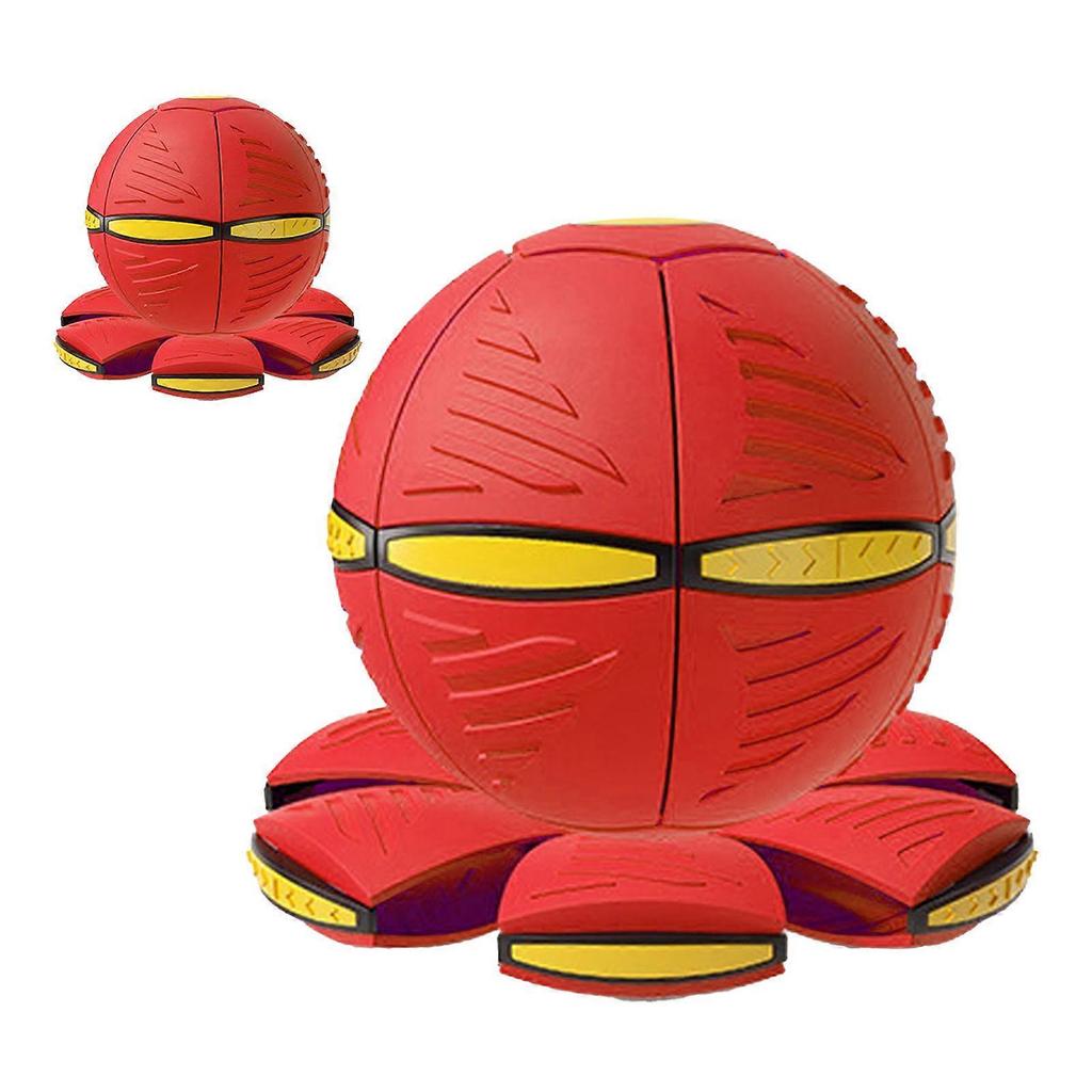 Flying Saucer Ball Magic Deformation Ball with Light Decompression Flying Flat Throw Disc Balls Parent Child Interactive Toy with Light Red