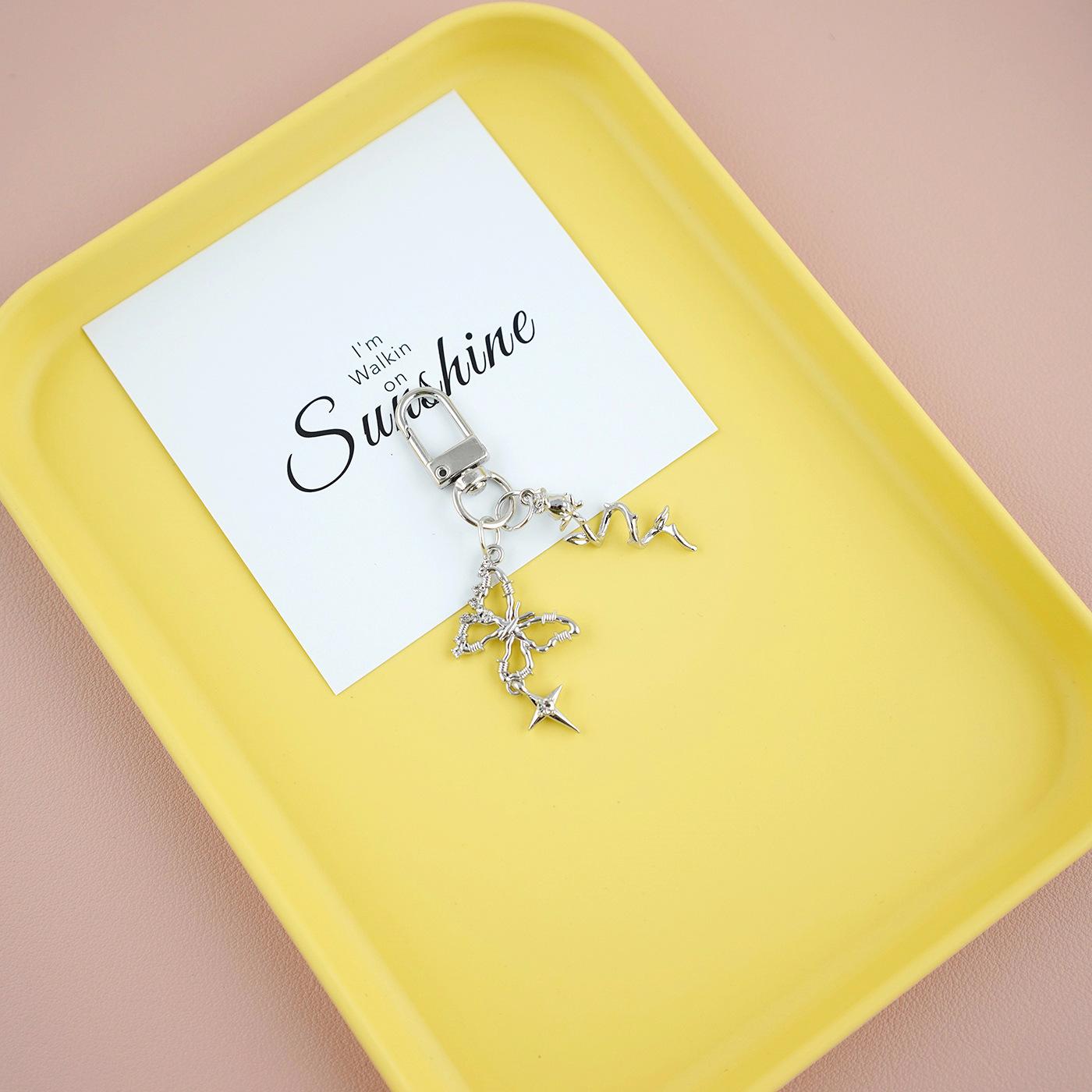 DIY Silver Butterfly & Flower Pendant Keychain with Rhinestone Heart