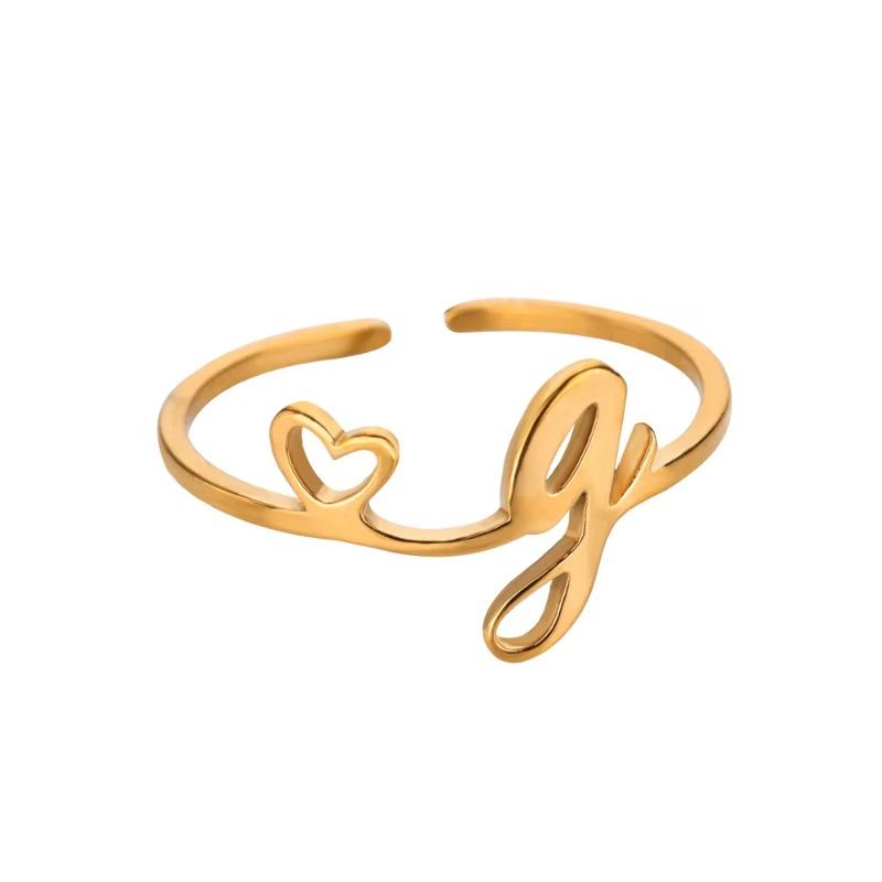 Hot-selling English letter ring gold cold wind simple love titanium steel women's ring adjustable
