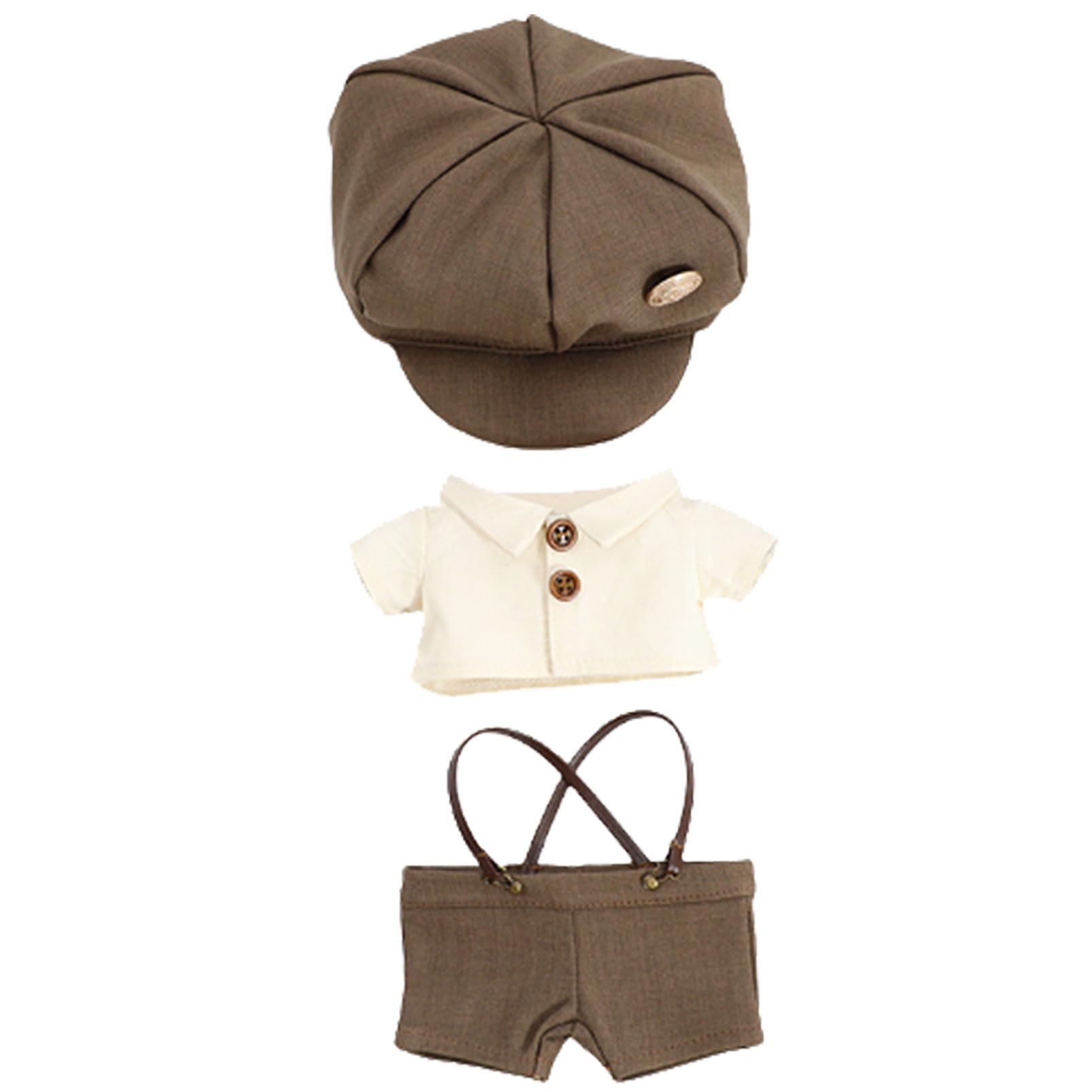 

COZENTA Doll Plush Toy with Clothes 20cm Hat Set Detective Reporter Shirt, Pants, (Brown, Beige)