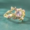 Classic Inlaid Pink CZ Flower Women's Ring Trendy Gold Color Hand Carving Daily Wear Party Jewelry Anniversary Gift
