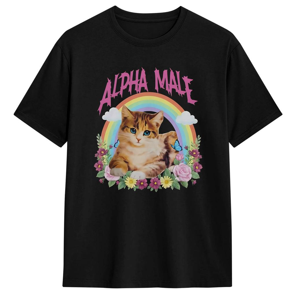 Unisexs TShirt Alpha Male Funny Cat Kitten Rainbow Floral TShirts Hipster Beach Tee Shirt Vintage Cotton Clothing
