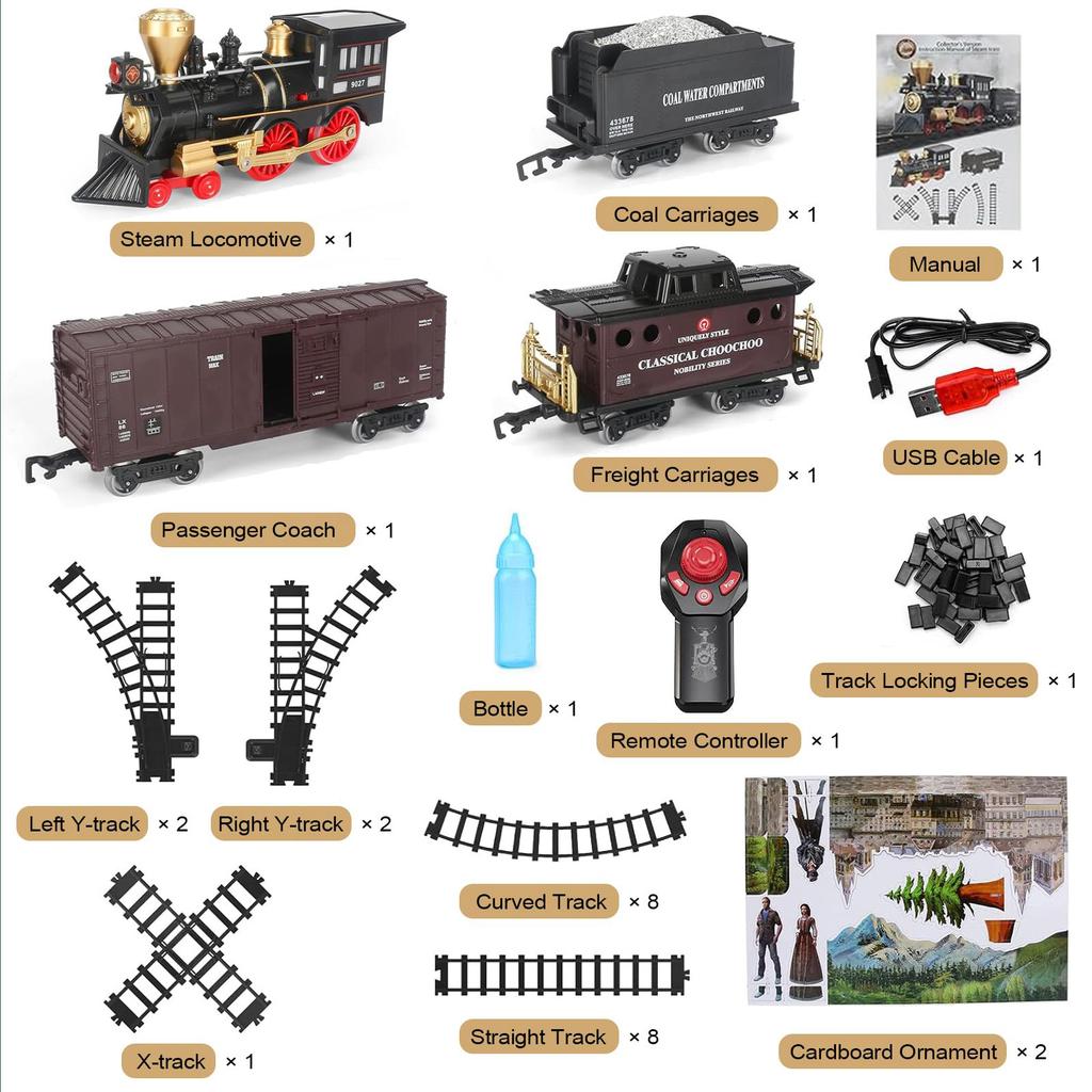 Remote Control Retro Train Set RC Train Toys Steam Electric Stepless Speed Control Remote Smoking Train Children's Toys  Gifts