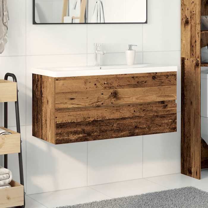 VidaXL Meuble lavabo avec bassin et robinet intégrés vieux bois, armoire lavabo de salle de bain, meuble de salle de bain, 3328937