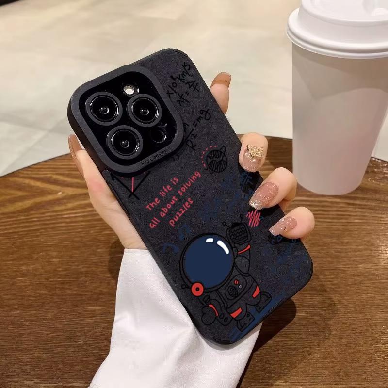Fun Astronaut Print Shockproof Phone Case for iPhone 17 16 Pro 15 14 13 12 11 Pro Max Air X XR XS Max Leather Soft Cover
