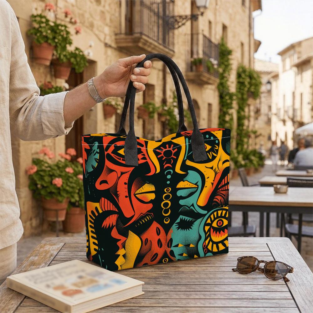 Vibrant Abstract Print Casual Large Tote Bag Daily Portable Fashion Shoulder Handbag for Outdoor