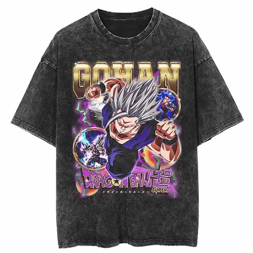 Dragon Ball Super 2026 Summer T-Shirt 100% Cotton Washed Vintage Gohan Beast Print Unisex Casual Tee for Anime Fans