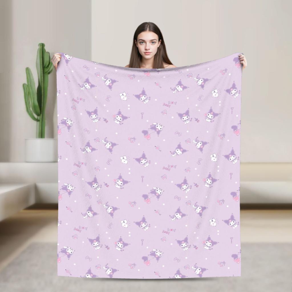 Purple Kuromi Blankets Kawaii Cartoon Wool Awesome Breathable Throw Blankets for Bedspread Autumn/Winter