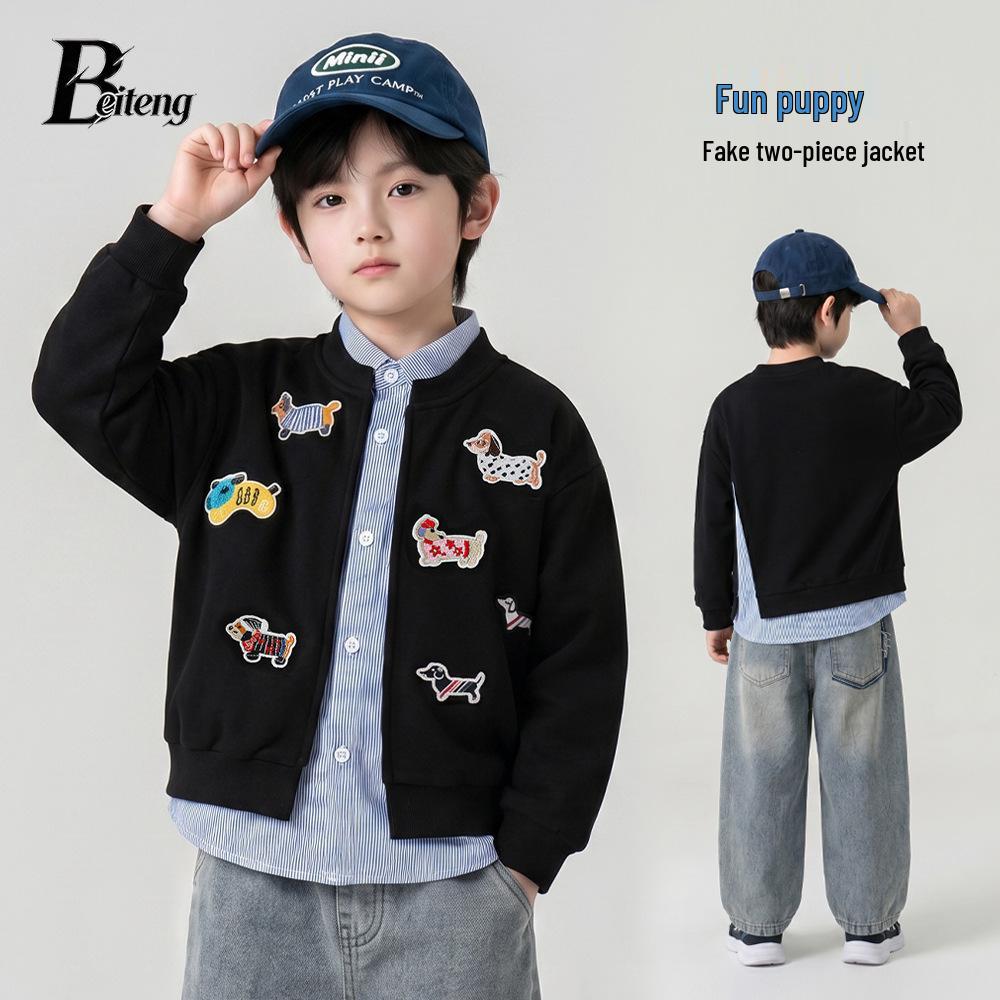 Beiteng Kids' Autumn Knit Cardigan - Cute Two-Piece Style for Boys and Girls