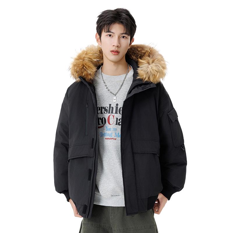 Men's and Women's Thickened Winter Down Jacket with Fur Collar, 90% White Duck Down Hooded Parka.