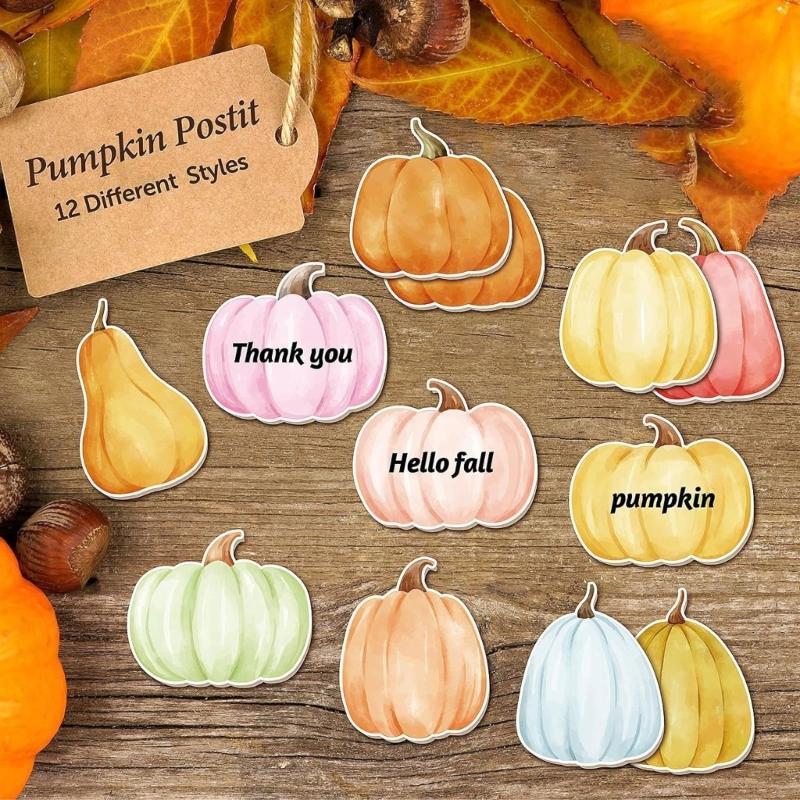 960 Sheets Cartoon Pumpkin Note Paper Thanksgiving Theme Self Adheive Note Leaf Pinecones Shape Notepads for Student