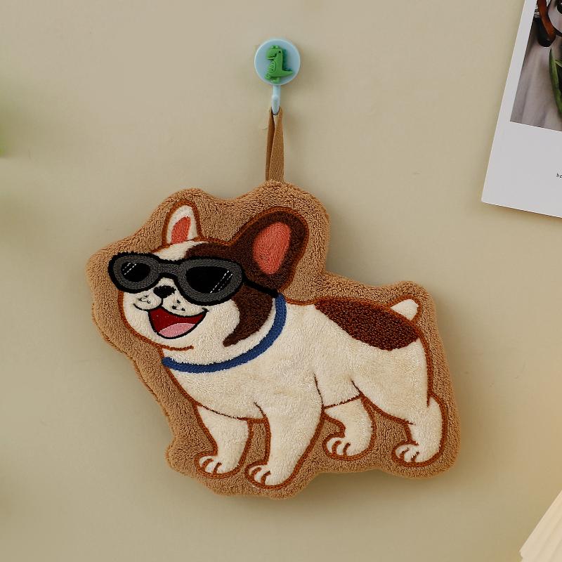 Cute Puppy Hand Towel Quick Drying Kitchen Cleaning Rag Coral Velvet Cartoon Animal Absorbent Bathroom Hanging Towel