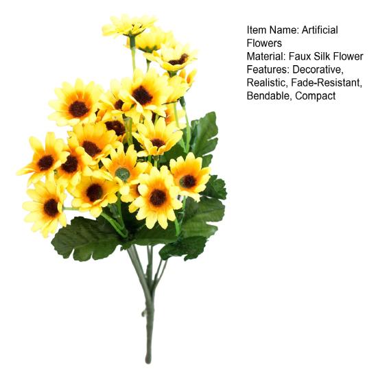 DYS 24 Heads Artificial Sunflower Bouquet, Lifelike Silk Daisy, Flexible Stems DIY Floral Arrangement for Home Desktop Shop Wedding Photography Decor