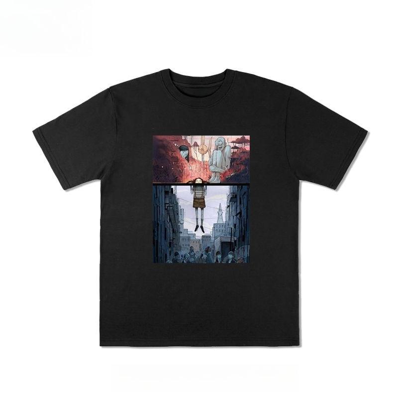 Herbst und Winter Europäisch Amerikanisch Schwer Reine Baumwolle Parodie Stil Illustrationsdruck T-Shirt 2025 Neues Herren Damen T-Shirt