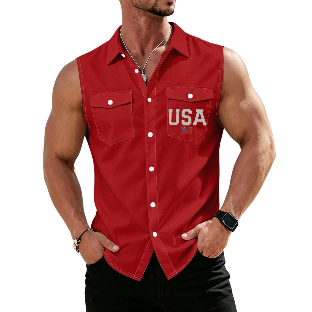 Men's Workwear Lapel Button-Down Vest Shirt - Lightweight Sleeveless Top