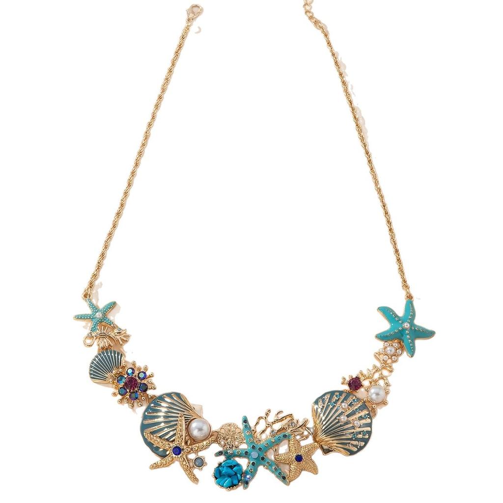 Seaside Vacation Wind Shell Starfish Necklace Female Small Fresh And Fashionable Imitation Collarbone Chain Beach Wind